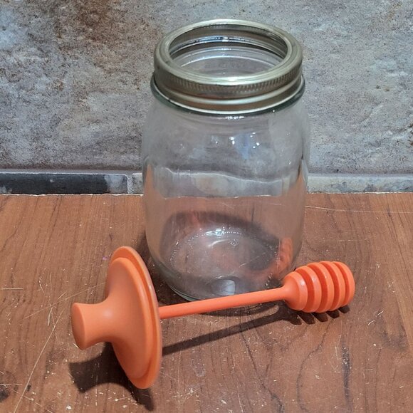 Glass Mason Honey Dipper Jar Special Lid Holds integrated Honey Dipper Wand - Picture 3 of 9